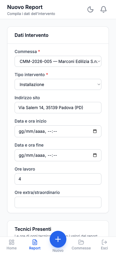Compilazione rapporto dal telefono